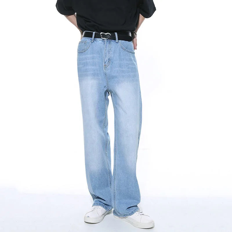 Hearujoy Jeans Korean Wide Leg Denim Pants Loose Zipper Casual Pocket Simple Male Trousers Autumn Fashion Trend 9C5253