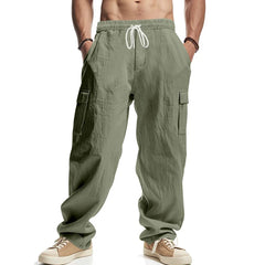 HEARUJOY  -  Men's Linen Four-season Thin Breathable Workwear with Multiple Pockets and Loose Casual Wide-leg Pants