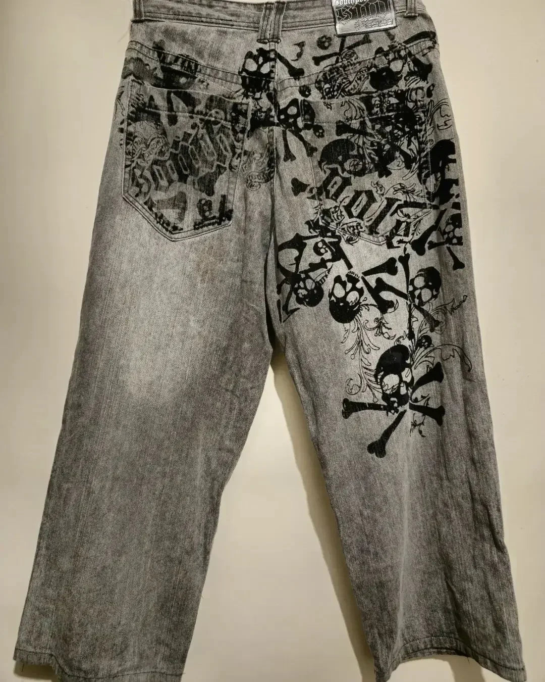 Hearujoy Y2K Fashion Red Print Grey Washed Baggy Jeans Men Women American Streets Harajuku Gothic Skateboard Pants Vintage Street Clothes