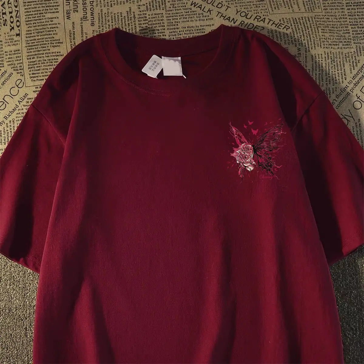 HEARUJOY  -  Trendy Brand Butterfly Design Printed Short-sleeved T-shirt Men's Hip-hop High Street Top