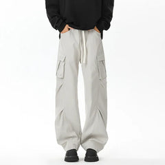 HEARUJOY  -  Pocket Casual Pants Men Retro Black Cargo Pants Men Japanese Streetwear Hip-hop Loose Straight Pants Mens Vintage Trousers