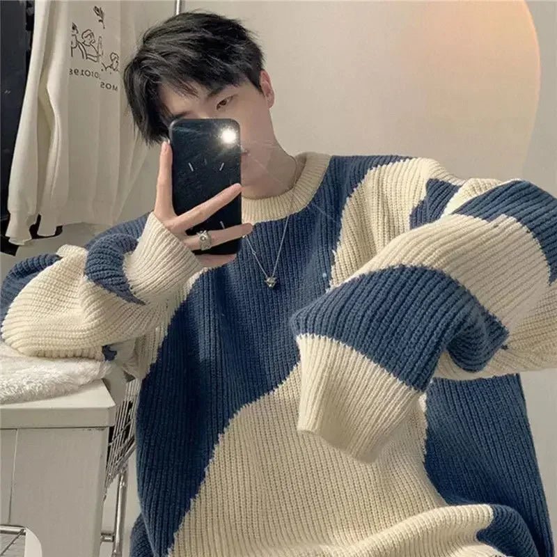 Hearujoy New Sweater Men's Korean Fashion Loose Outerwear Spring and Fall Thickened Retro Inner Knitwear Men's Clothing Winter Pullover