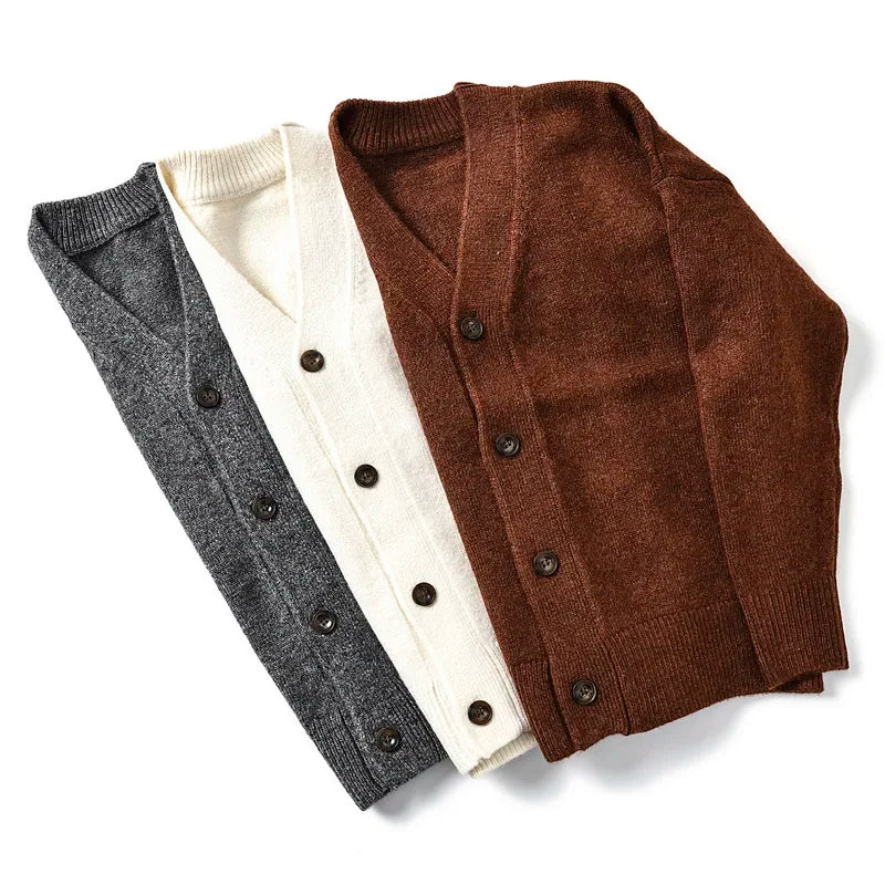 HEARUJOY  -  Men's Thickened Wool V-Neck Cardigan - Winter Warm Minimalist Knit Sweater Layering Top (Trendy) Autumn Winter