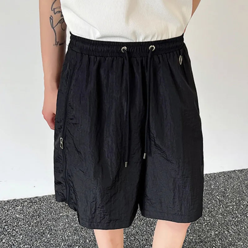 Hearujoy Minimalist Men's Casual Shorts Loose Lace-up Zippers Design Solid Color Loose Male Bottom New Trend Summer 9C6368