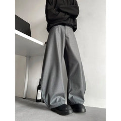 HEARUJOY  -  Grey Suit Pants Men Fashion Society Mens Black Dress Pants Korean Loose Casual Wide Leg Pants Mens Office Formal Trousers