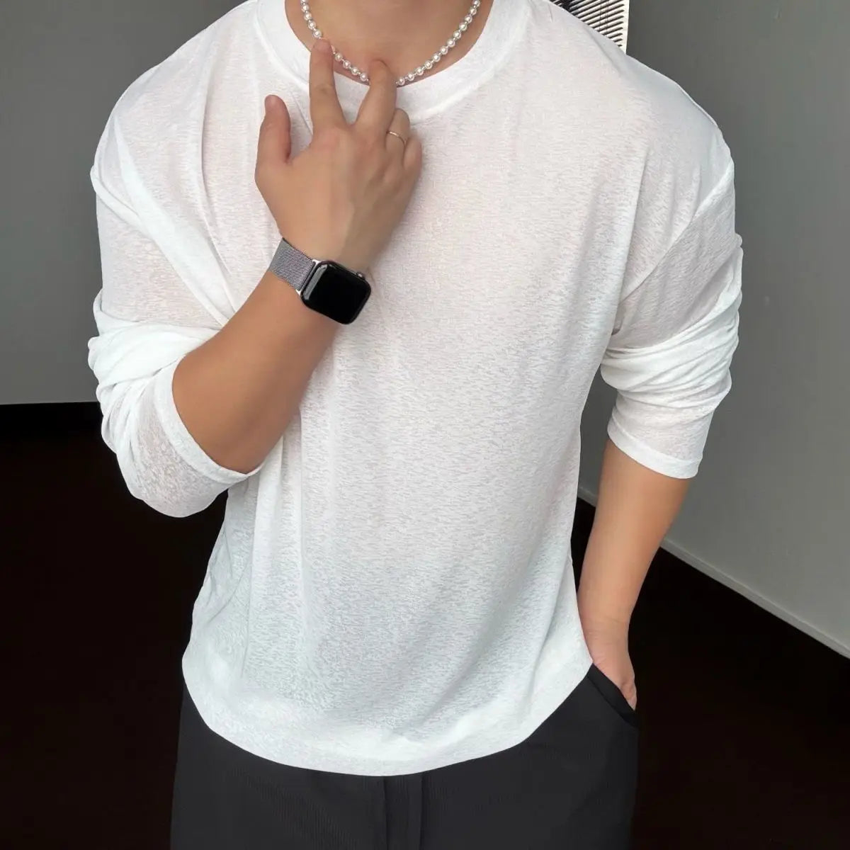 HEARUJOY  -  Thin Sunproof Pullover Long Sleeve Shirt Cool Mask Print T Shirt Men Loose Fit White Top