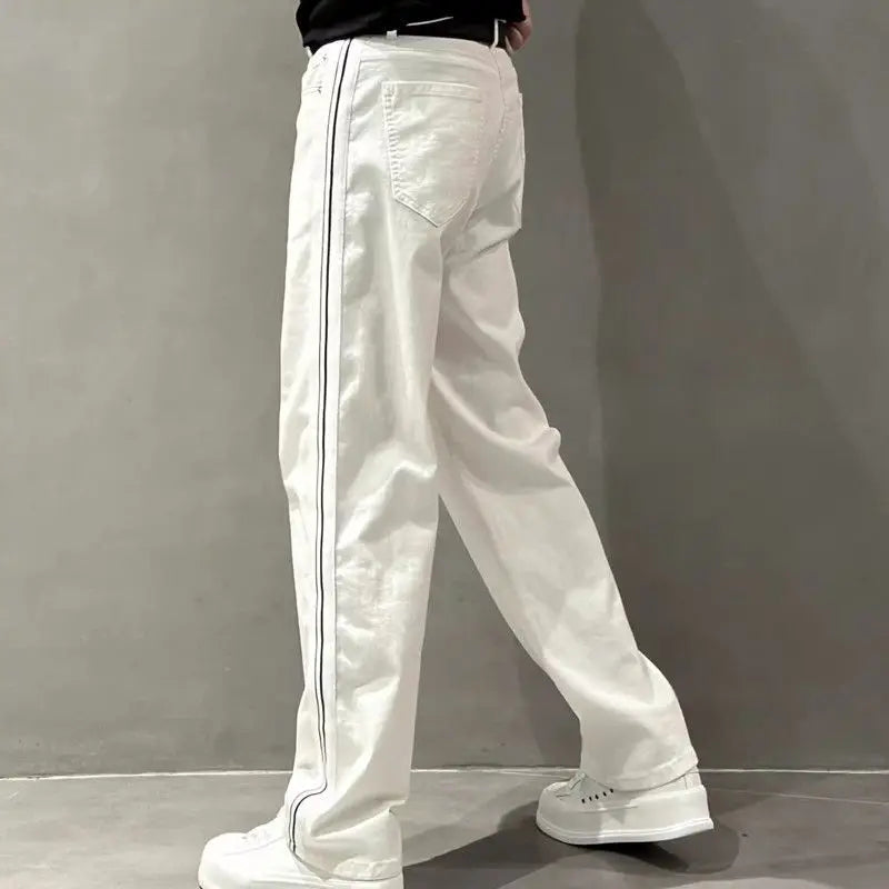 HEARUJOY  -  Autumn New Style Jeans Men's Trendy Loose Side Strip Webbing Straight Pants for Youth Versatile Washing Wide-leg