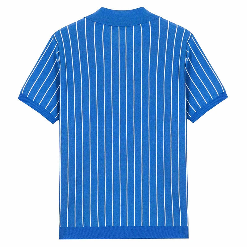 Hearujoy Men'sCasual Striped Knitted Polo Shirt Streetwear Button Down Short Sleeve Tees for Men Breathable Vintage Luxury Clothing