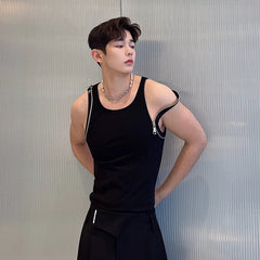 Hearujoy Korean Style Gothic fashion Summer Unisex Casual Sleeveless Vest Personality Shoulder Metal Zip Design Fashionable Slim Top