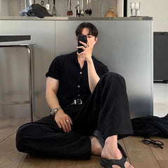 HEARUJOY  -  New Japanese Retro Men Casual Pants Luxury Draped Wide Leg Leisure Solid Color Straight Trousers High Quality Elegant Sweatpants