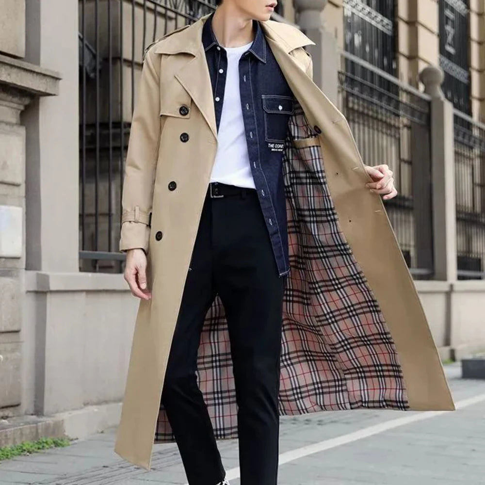 Hearujoy Mens Long Casual Coat Genderless 2024 New Autumn Winter Fashion British Style Temperament Slim Retro Solid Color Jacket Unisex