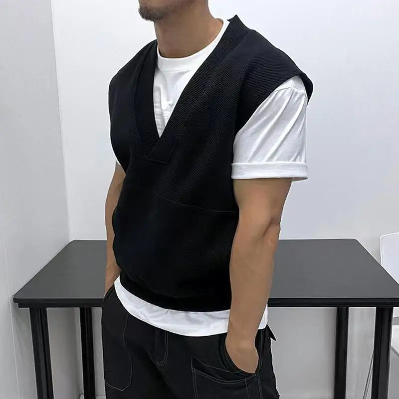 HEARUJOY  -  Oversized Men Vest Spring Autumn V-neck Sleeveless Sweatshirt Fashion Leisure Tank Top Fat Tshirts Coat Plus Size Suitable 150KG