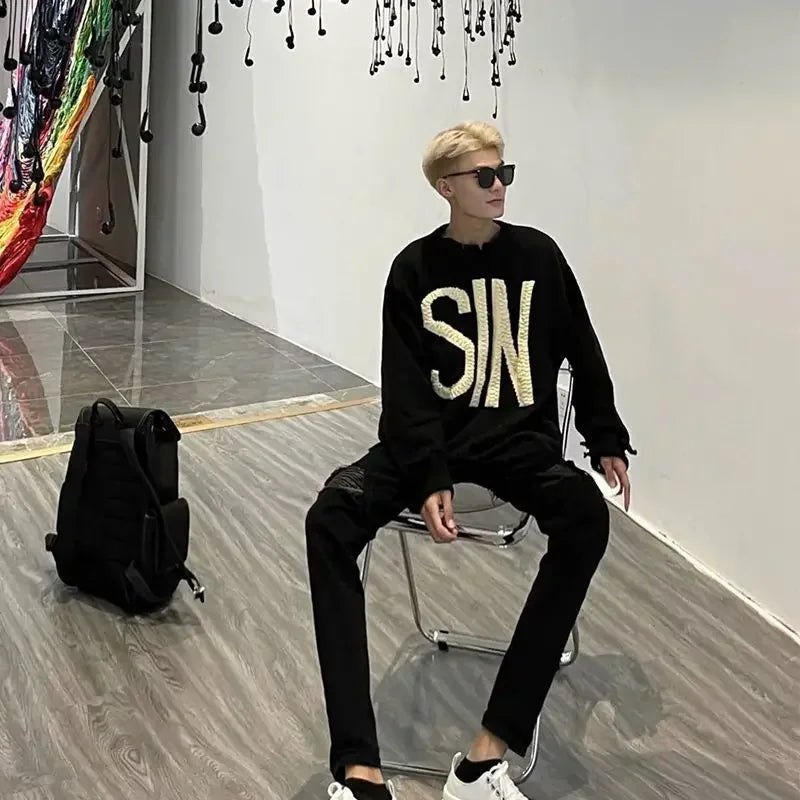 HEARUJOY  -  Man Clothes Knitted Sweaters for Men Black High Collar Graphic Pullovers Turtleneck Clothing Tops Winter T Shirt X S Fun A