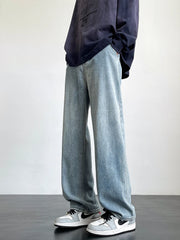 HEARUJOY  -  Spring Summer Men's Jeans Korean Fashion Black Blue Wide Leg Denim Pants Loose Straight Jean Trousers