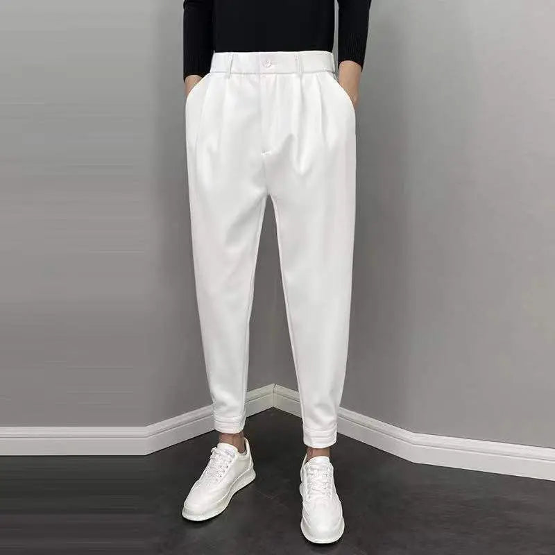 HEARUJOY  -  Summer Fashion Leggings Trendy Versatile Suit Pants Men's Solid Patchwork Zippere Button Pockets 9-inch Straight Casual Trousers