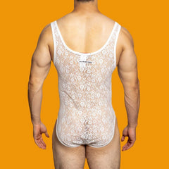 Hearujoy Mens Body Sexy Tight Lace See-Through Triangle Jumpsuit Home Body Shaper Breathable Training Exercise Fitness Mens Bodysuit