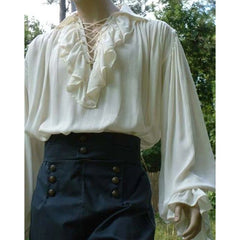 Hearujoy Mens Renaissance Costume Ruffled Long Sleeve Lace Up Medieval Steampunk Pirate Shirt Cosplay Prince Drama Stage Costume Tops