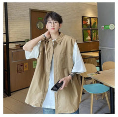 Hearujoy Fake Two Pieces Patchwork Short Sleeve Shirt Men's Summer American Retro Tide Loose Large Size Casual Workwear Shirt Jacket