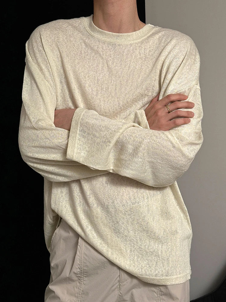 HEARUJOY  -  Daily Casual Breathable Loose T Shirts Mens Spring Autumn Fashion Solid Color Pullovers Men Leisure Long Sleeve O Neck T-shirt
