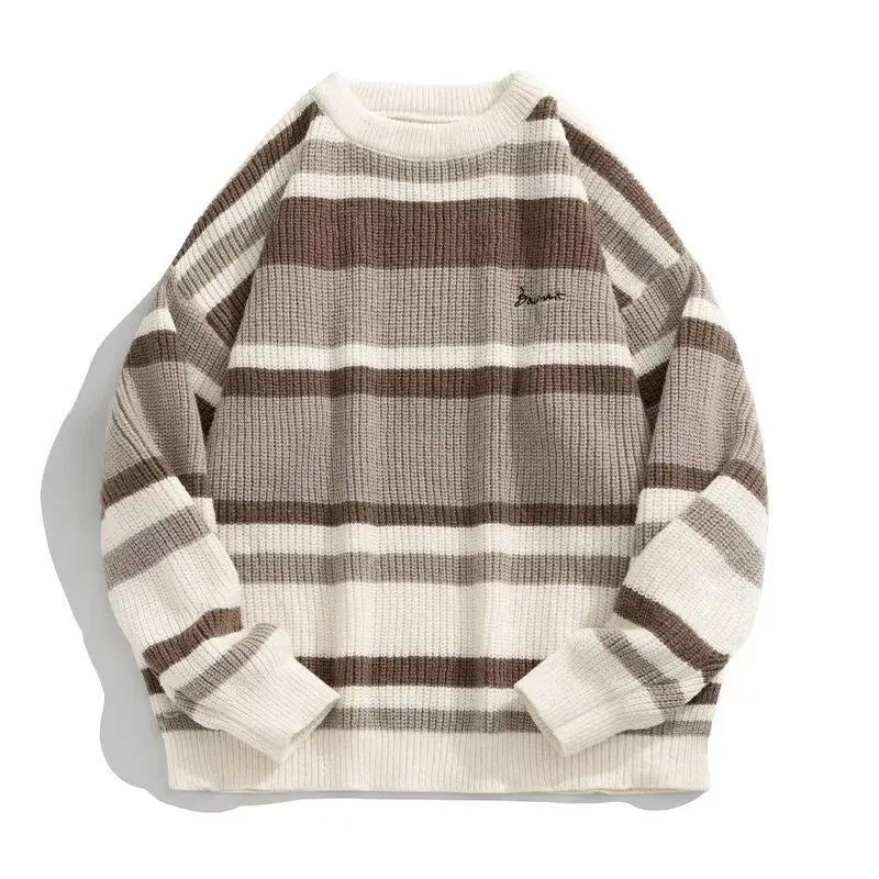 HEARUJOY  -  Fashion Sweater Men's Striped Contrasting Color Base Shirt Thread Knitted Jacket