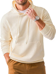 HEARUJOY  -  Solid Color Texture Hoodie For Men American Heavyweight Long Sleeve Hooded Sweatshirt Spring Autumn Loose Casual Pullover Tops