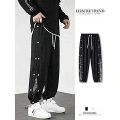 HEARUJOY  -  Cashew Flower Placket Pants Durable Colorfast No Pilling Hong Kong Style Drawstring Leisure Trendy American