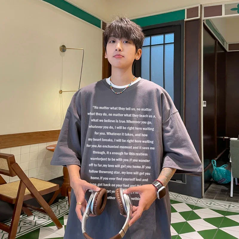HEARUJOY  -  T Shirt Oversized Cotton For Men White Men's Letter Print T-shirts Men 5XL Casual Wear Summer Tee Shirts Big Size Clothing