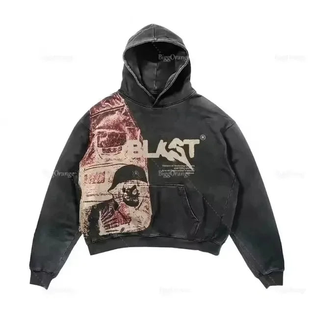 HEARUJOY  -  Minimally Designed Color Printed Pattern Fashionable Hooded Sweatshirt Korean Classic Daily Loose Casual Zipper Sweatshirt