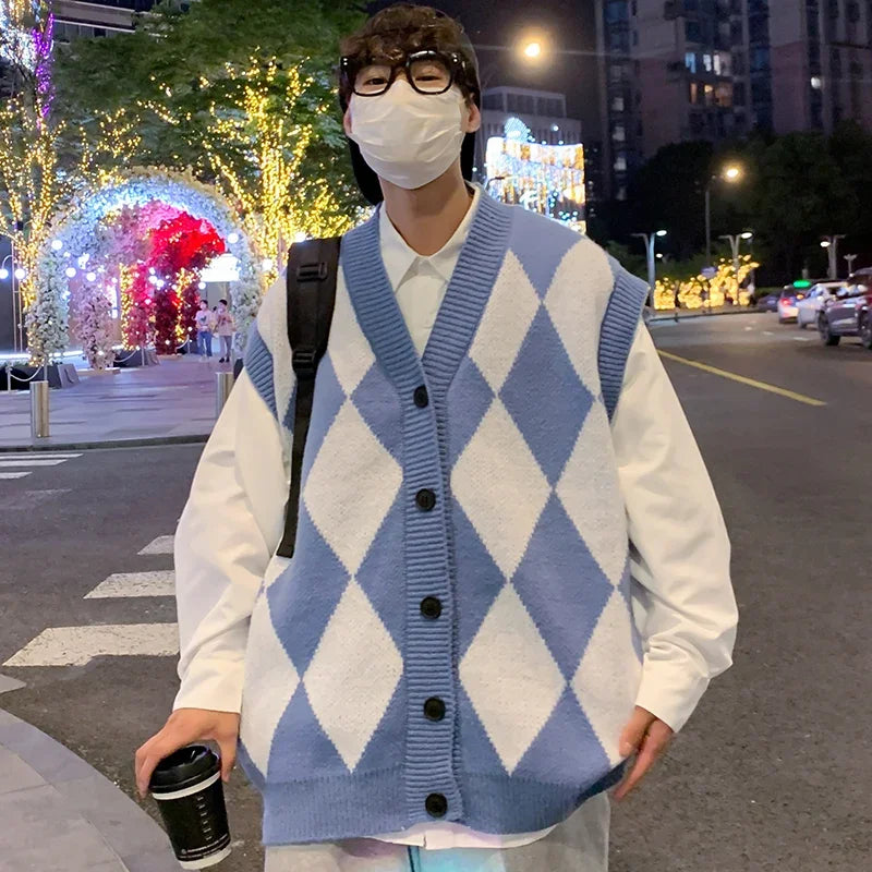 HEARUJOY  -  New Autumn Winter Fashion Trend Casual Vneck Cardigan Vest For Men Highquality Korean Version Loose Comfortable Versatile Jacket