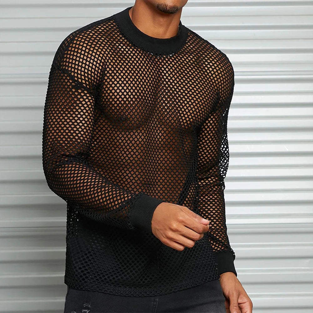 HEARUJOY  -  Breathable Fitness Shirt Hollow-Out T-Shirt 2XL Breathable Mesh T-shirt For Men Hollow-out Crew Neck Design Fashionable Style