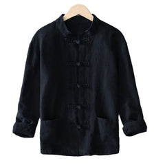 HEARUJOY  -  Comfy Fashion Leisure Men T-shirts Kung Fu Long Sleeve Plus Size Shirts Traditional Breathable Buckle Button Up