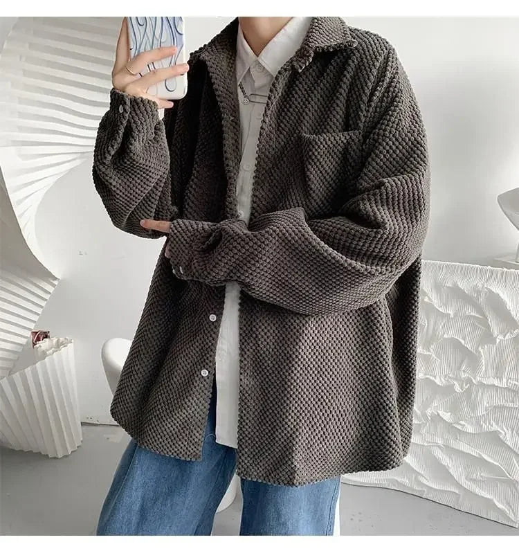 HEARUJOY  -  New Men's Corduroy Shirt Jacket Handsome Long-sleeved Top