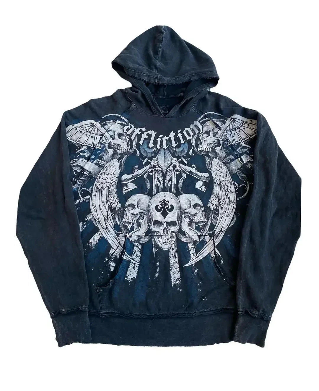 Hearujoy Affliction Gothic Hoodie Y2K New Retro Pattern Oversize Zipper Hoodie Hip Hop Street Casual Sweatshirt Personality Men clothing