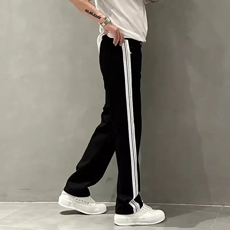 HEARUJOY  -  Autumn New Style Jeans Men's Trendy Loose Side Strip Webbing Straight Pants for Youth Versatile Washing Wide-leg
