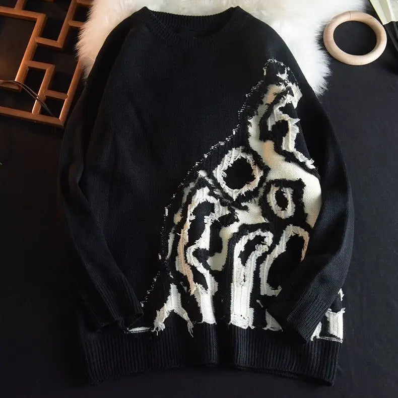 HEARUJOY  -  American Retro Ripped Men Women Autumn Winter Design Sense Thickened Couple Round Neck Sweater Jacket