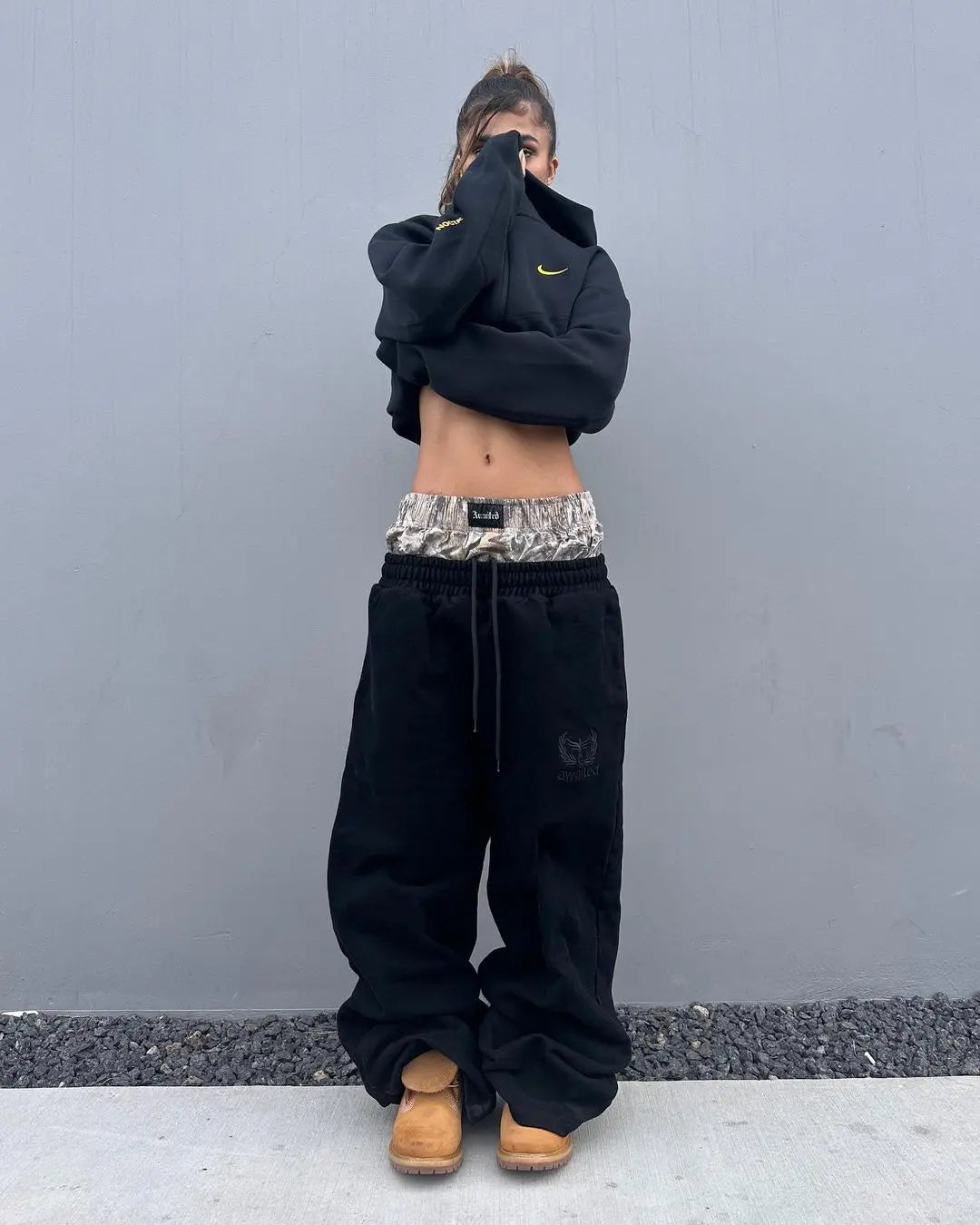Hearujoy Street Harajuku Y2K Leaf Camouflage Double Cuff Sports Pants Women's Summer American Trendy Hip-Hop Low-Waist Casual Pants
