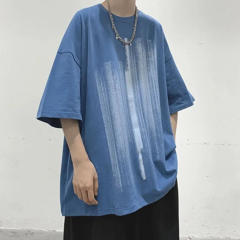 HEARUJOY  -  Man Tee Shirts Print Cotton Oversized White T Shirt for Men Aesthetic Clothing Luxury High Quality Short Quarter Sleeve Y2k Top