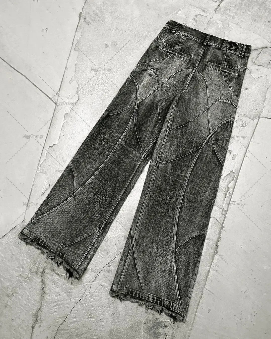 Hearujoy Y2K Harajuku Gray Spliced Washed Jeans Men's Gothic Style Street Trend Clothing Retro Loose Wide Leg Pants Autumn Baggy Jeans