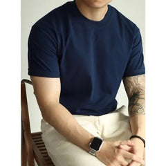 HEARUJOY  -  T-shirt American Pure Cotton Tough Guy Solid Color Men Short-sleeved Round Neck Couple Casual Versatile Business Base Shirt