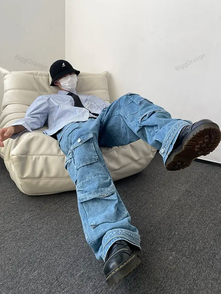 Hearujoy New American Cargo Pants Women High Waisted Baggy Jeans Retro Street Harajuku Couples Y2K Style Mopping Pants Youth Clothing