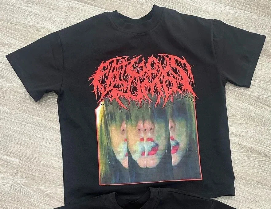 Hearujoy Harajuku Drolandmiller Print Graphic T Shirts Cotton Y2k Tops Retro Men Women Goth pro choice V-neck Short Sleeve Streetwear