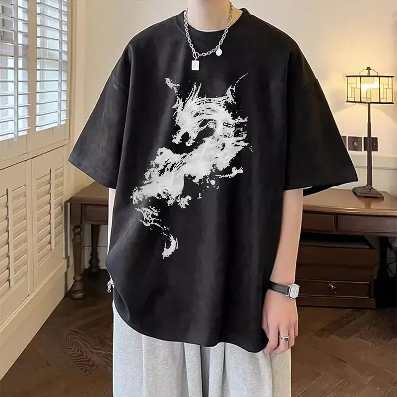 HEARUJOY  -  Man Tee Shirts Cotton Oversized O Neck Watercolor T Shirt for Men Luxury High Quality Cool New In Cheap Clothes Party Summer Top