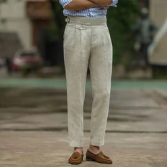 HEARUJOY  -  British Style Men Gurkha Linen Pant High Waist Straight  Ankle-Length Pants Spring Summer High Quality Thin Casual Loose Trouser