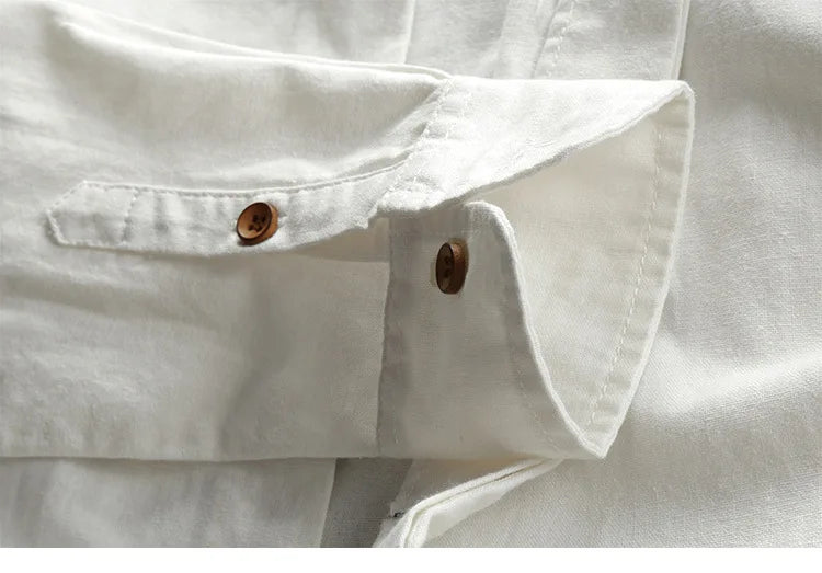HEARUJOY  -  Vintage High Quality Linen Shirt For Men Long Sleeve Stand Neck Slim Fit Top Chinese Style Retro Blouse Streetwear Plus Size 7XL