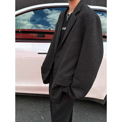 HEARUJOY  -  Brown Blazer Men Fashion Society Mens Black Dress Jacket Korean Loose Casual Pleated Suit Jacket Mens Office Formal Jackets