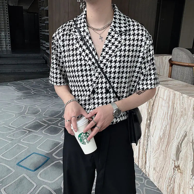 HEARUJOY  -  Summer Short-sleeved Shirts Men Fashion Retro Plaid Shirts Men Streetwear Korean Loose Casual Shirts Mens Dress Shirts M-XL