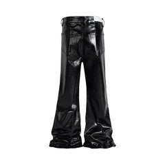 Hearujoy High Street Wide Leg Glossy Pu Leather Pants Sashes Boot Cut Men and Wome Straight Baggy Casual Jeans Oversized Flared Trousers