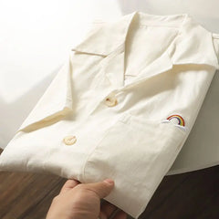HEARUJOY  -  Japanese Linen Tops Summer Korean Style Men's Embroidered Loose Casual Cuban Collar Short-sleeved Shirt Aesthetic Academy Chic