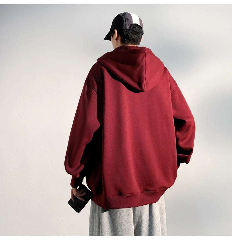 HEARUJOY  -  Spring Autumn Men's Zipper Hoodies Streetwear Casual Jacket Male Solid Color Loose Sweatshirts Simple Hooded Coats