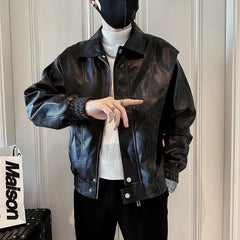 Hearujoy Leather Jacket for Men Trendy and Stylish with a Sense of Luxury Men's Leather Jacket New Style Lapel American Top